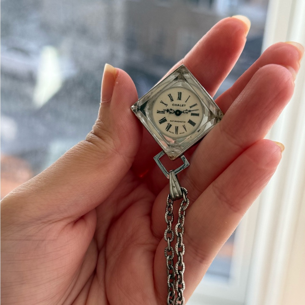 Chalet Silver Lucite Square Watch Necklace